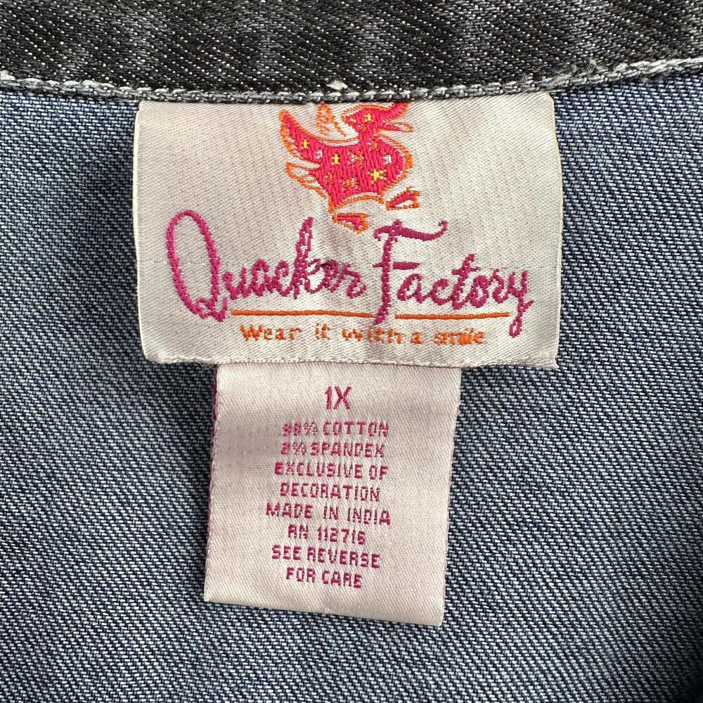Quaker Factory Denim Jacket Womens 1X Dark Wash Bedazzled Cottage Whimsi Fairy - Picture 4 of 8
